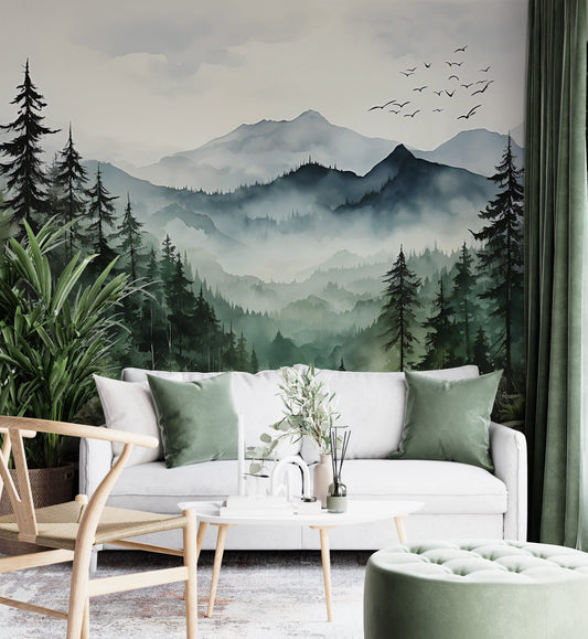 Tranquil Living Room Wallpaper - Temporary Mountain Mural