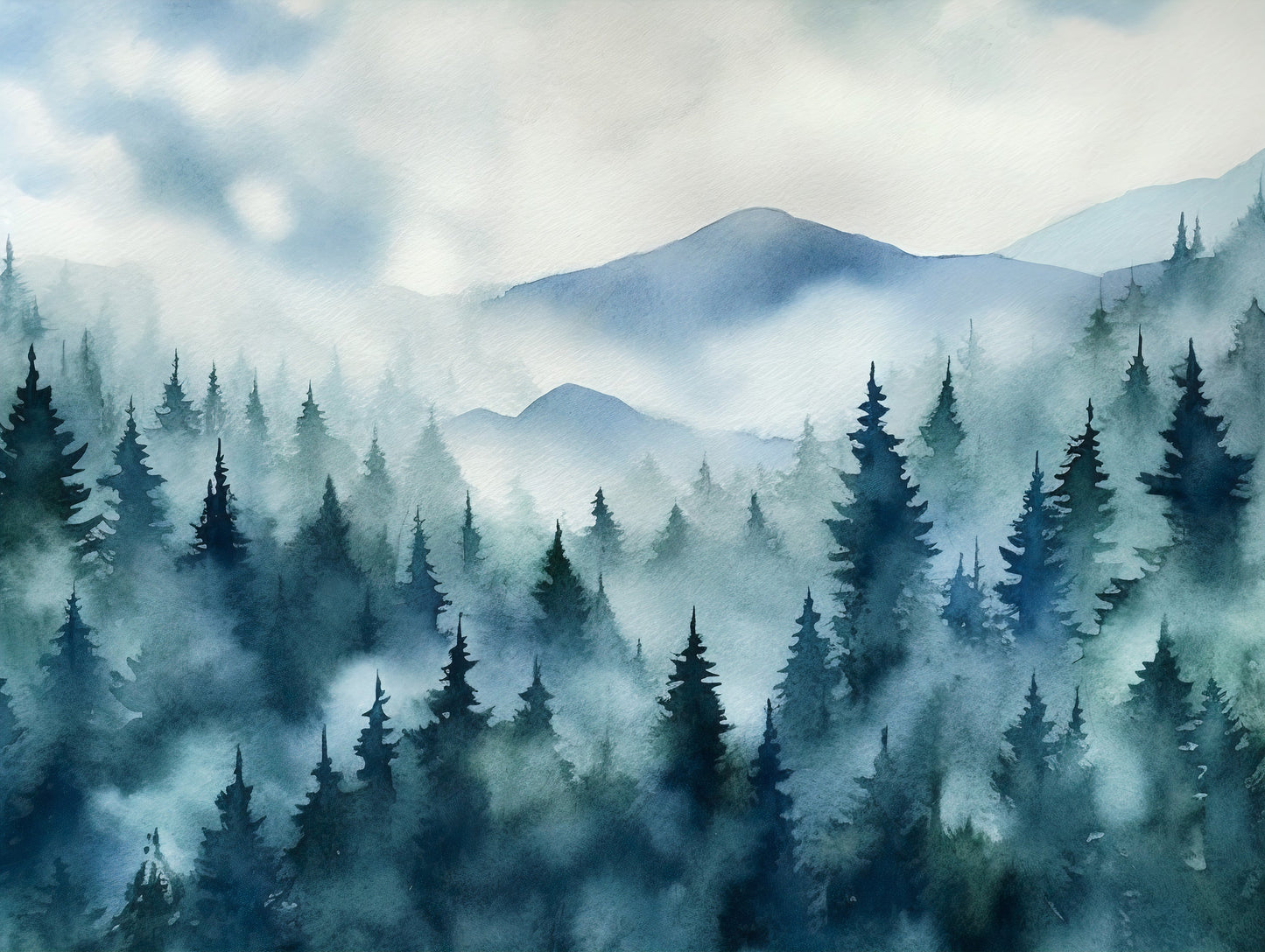 Peel and Stick Mountain Mural with Enchanting Misty Forest Design