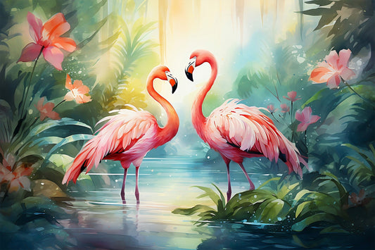 Watercolor Flamingo Mural for Vibrant Wall Decor