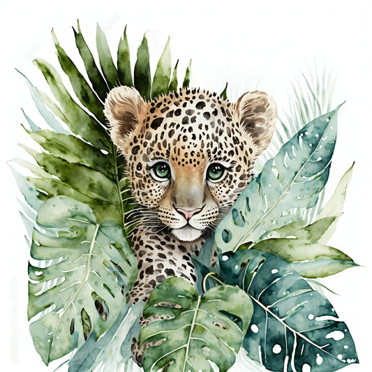Watercolor Baby Leopard Cub Mural