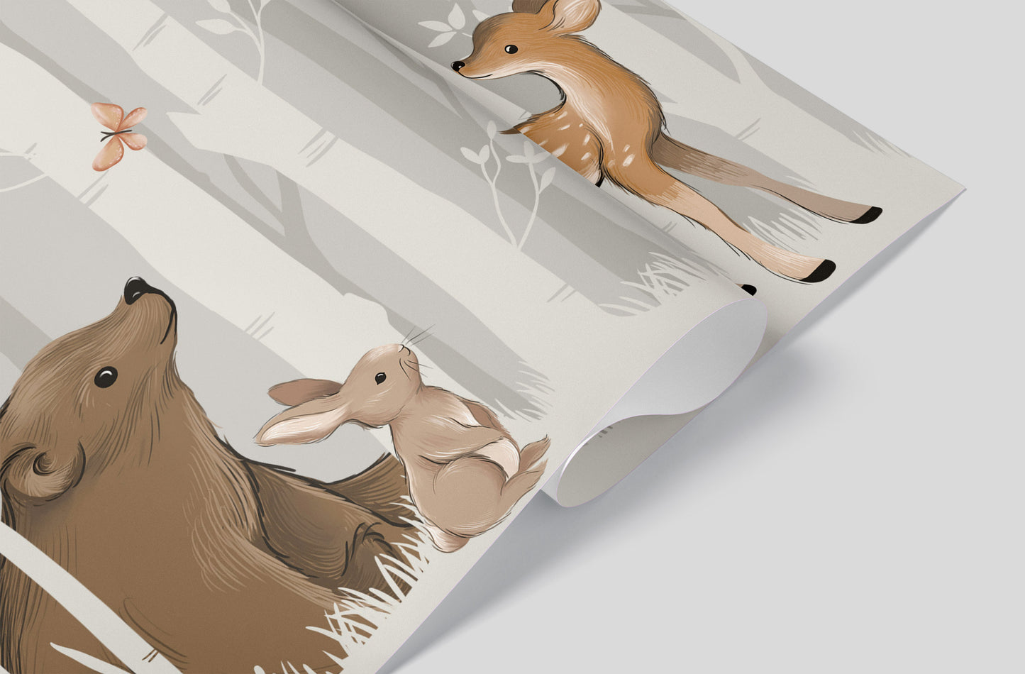 Gray & Beige Forest Animals Mural