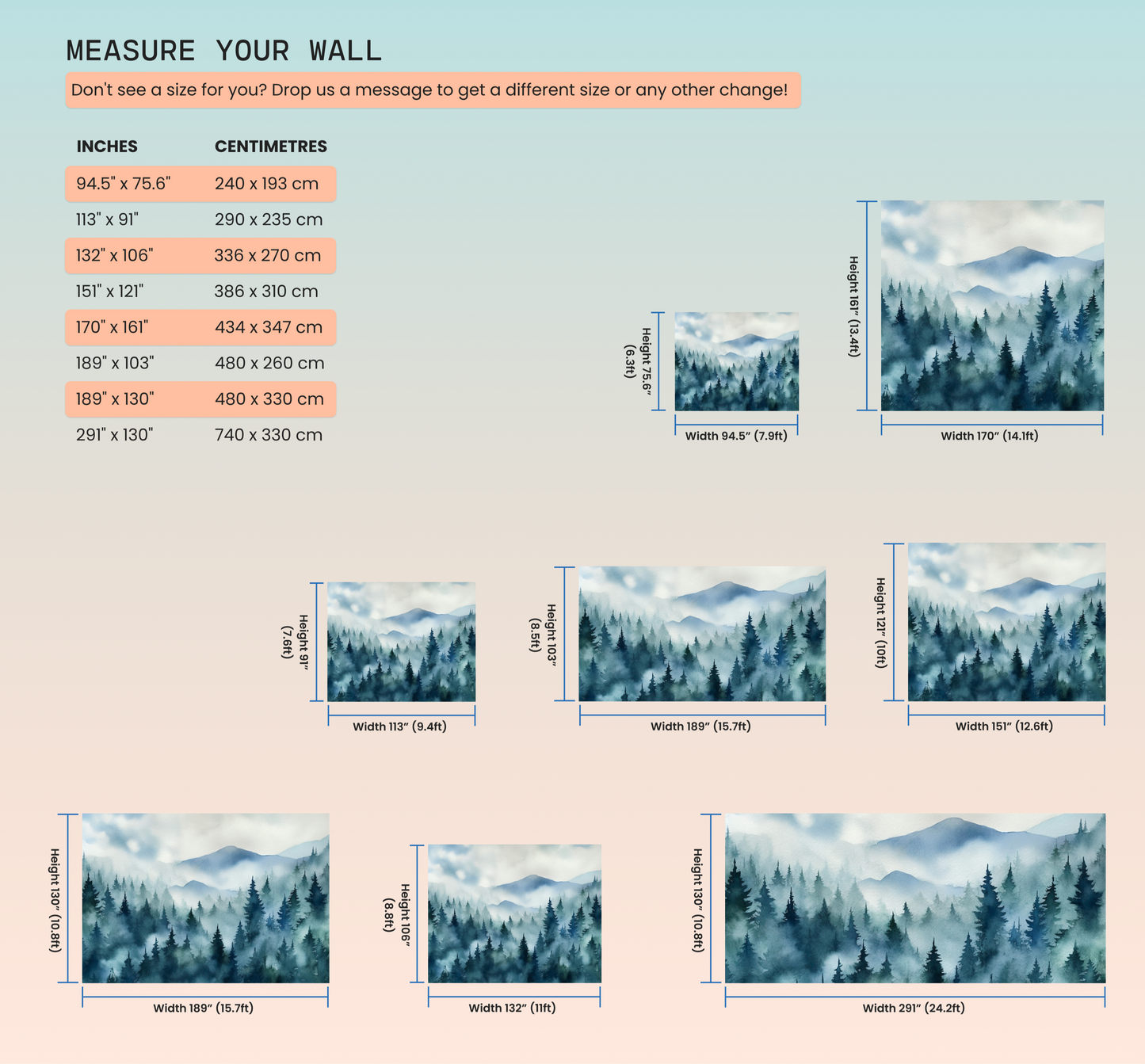Renter-Friendly Watercolor Wallpaper with Tranquil Misty Forest Motif