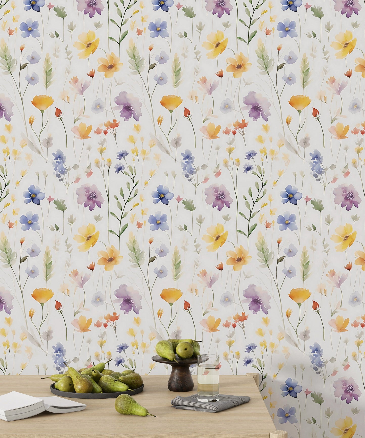 Delicate Botanical Self-Adhesive Wallpaper - Soft Wild Flowers