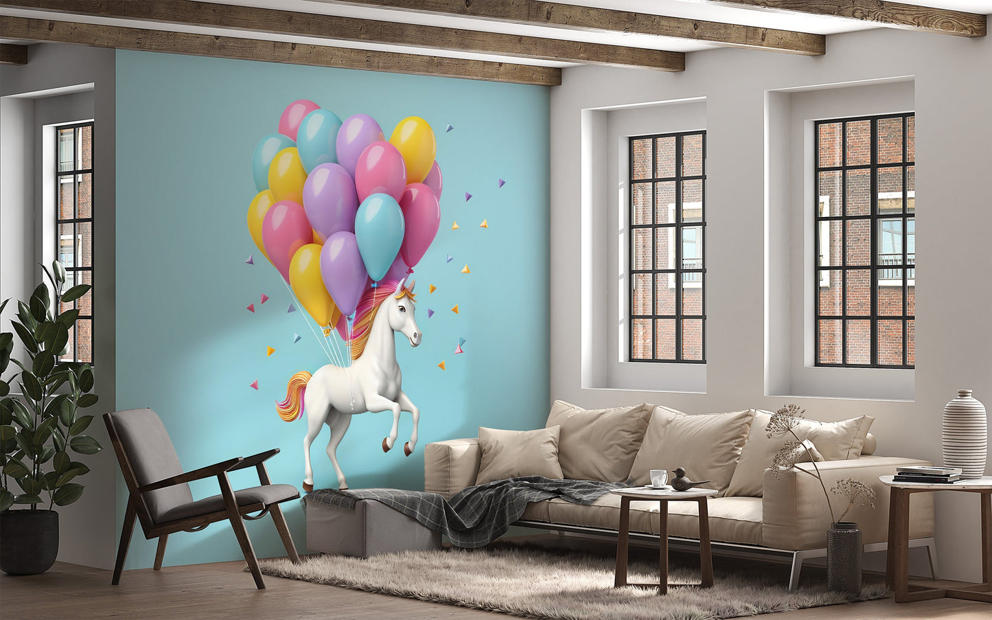 Balloon Wall Paper featuring Rainbow Unicorn Design for Child's Room