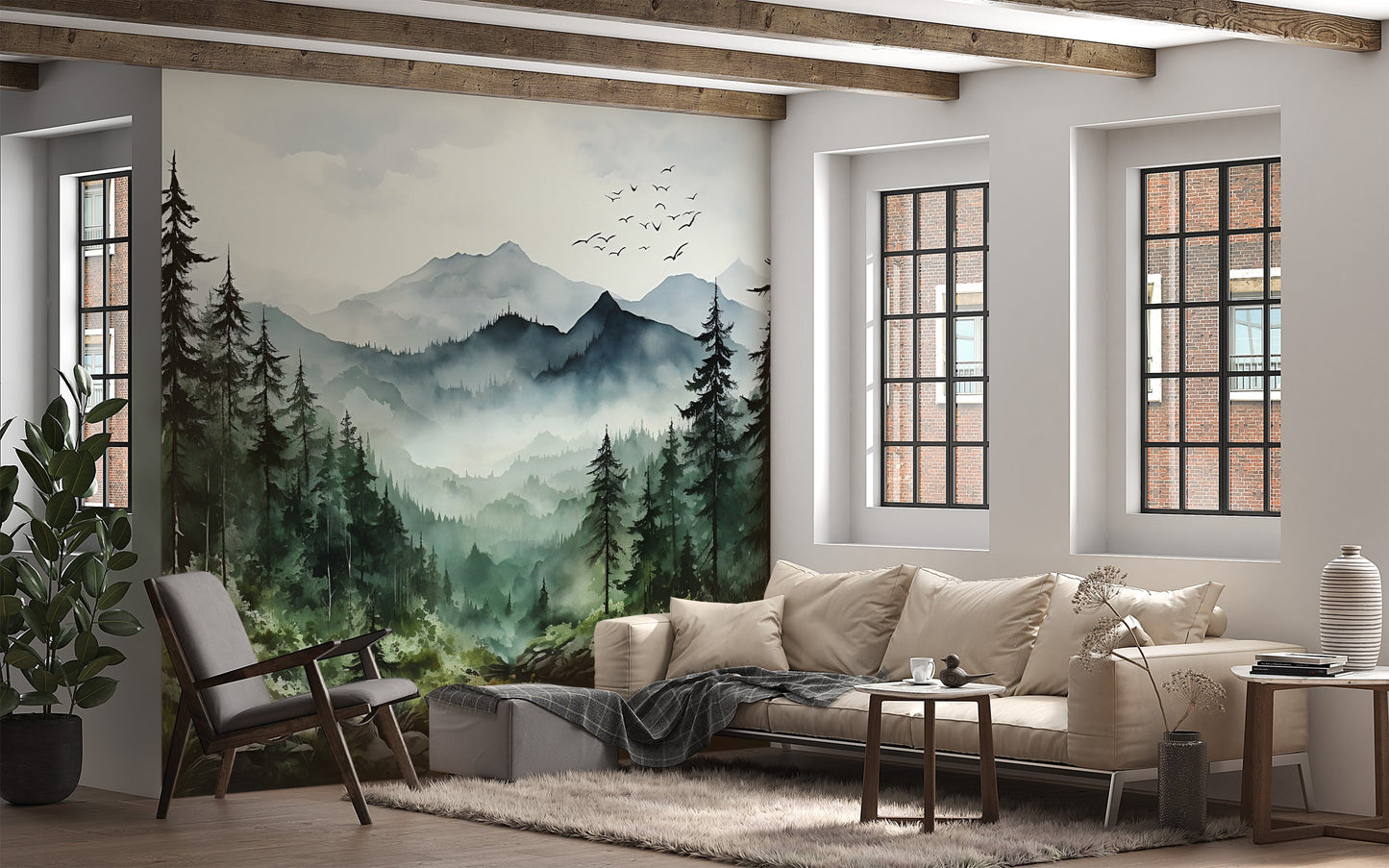 Eco-Friendly Mountain Mural - Foggy Forest Wall Art