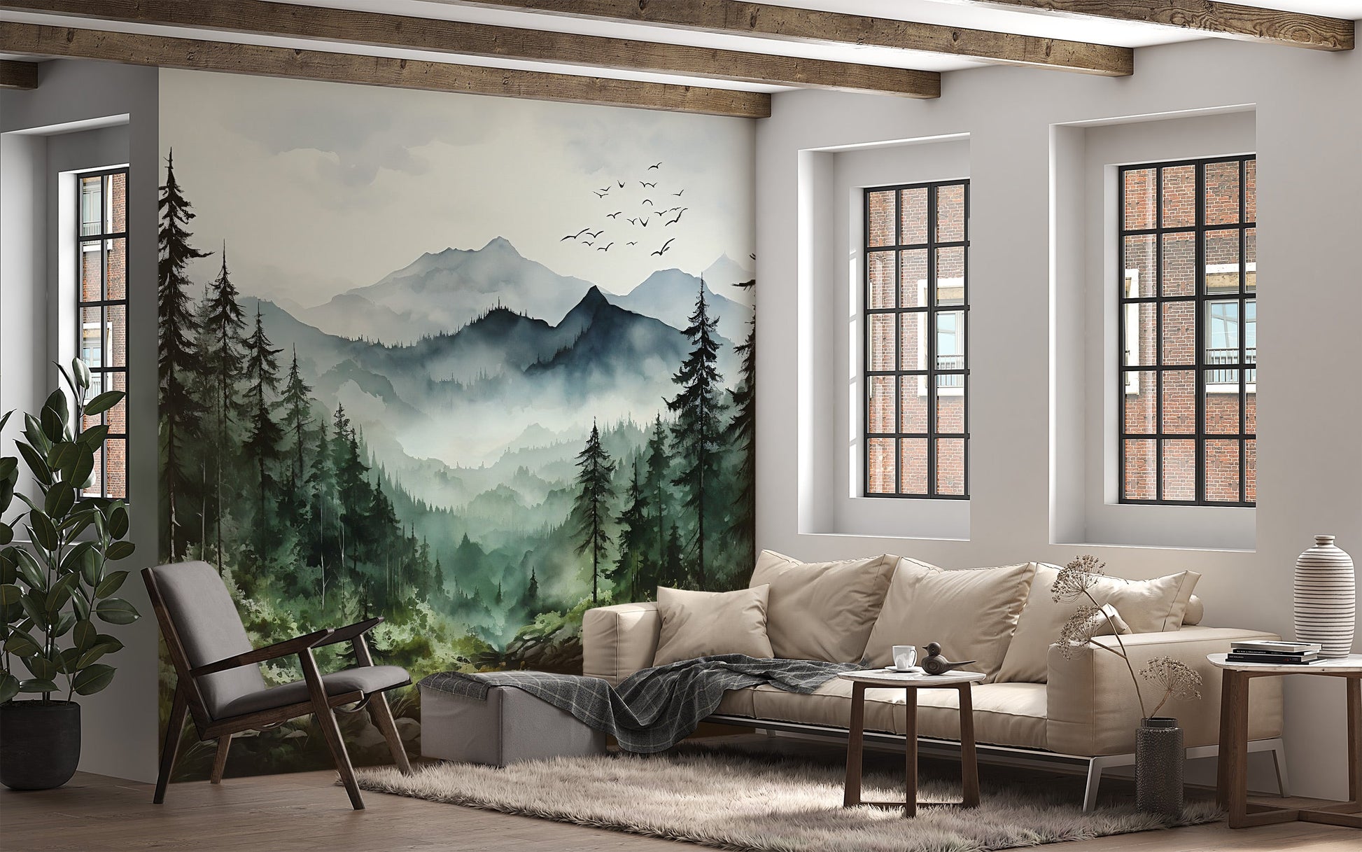 Eco-Friendly Mountain Mural - Foggy Forest Wall Art
