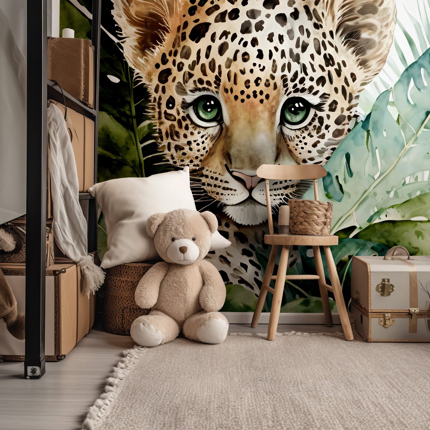 Watercolor Baby Leopard Cub Mural