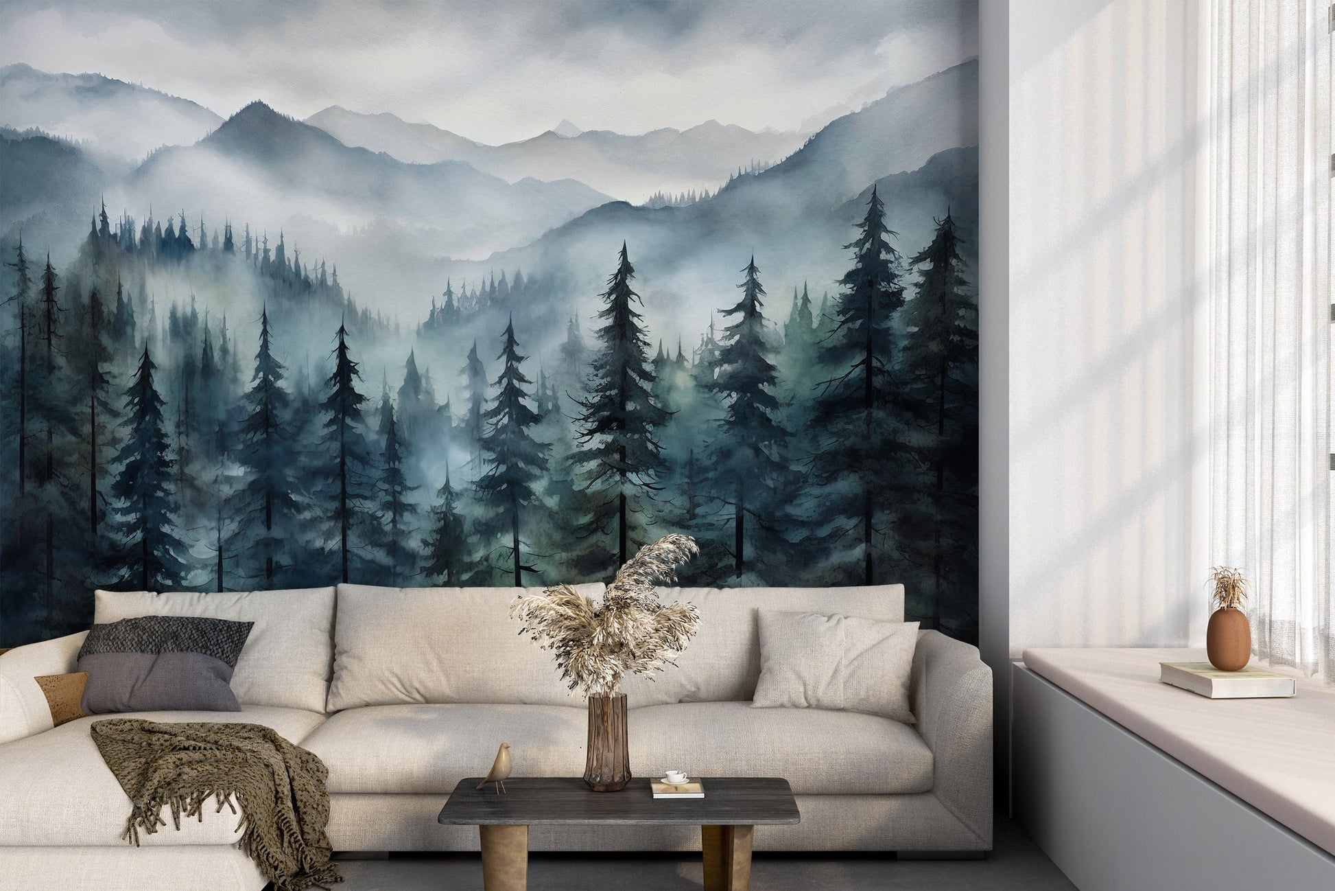 Serene Peel and Stick Mountain Mural for Easy Room Transformation