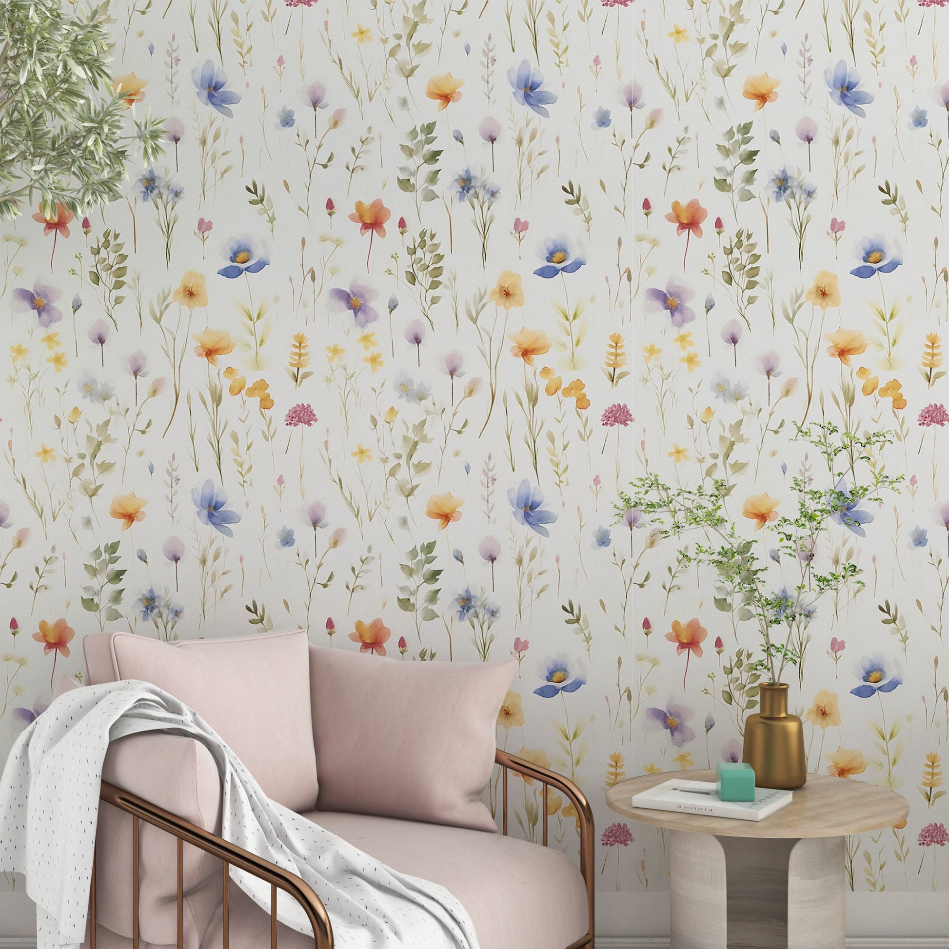 PVC-Free Peel and Stick Mural - Soft Wild Flowers