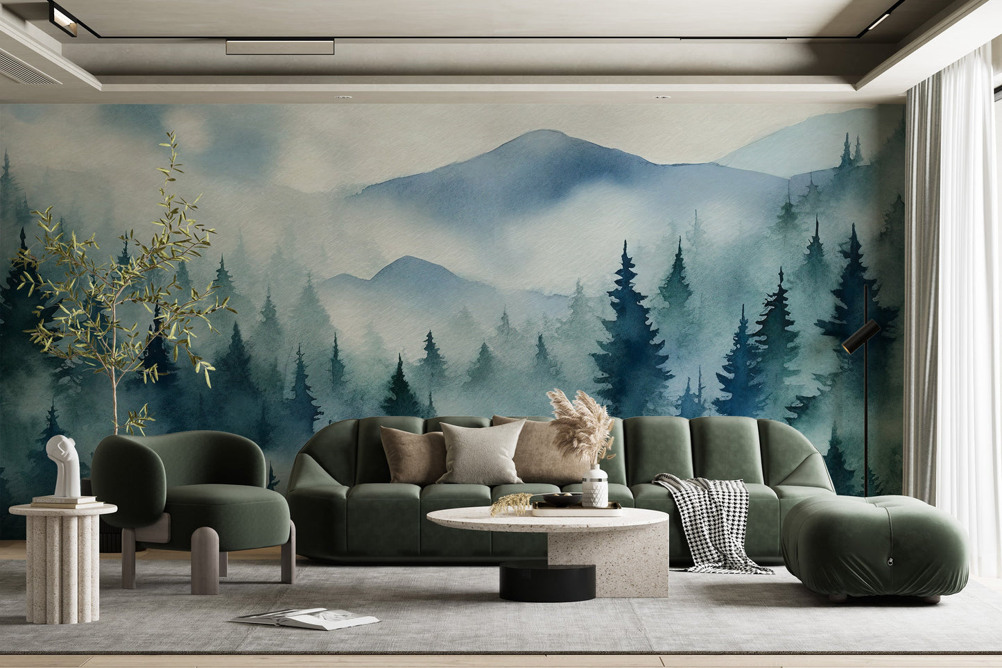 Nature-Inspired Peel and Stick Mountain Mural for Easy Room Transformation