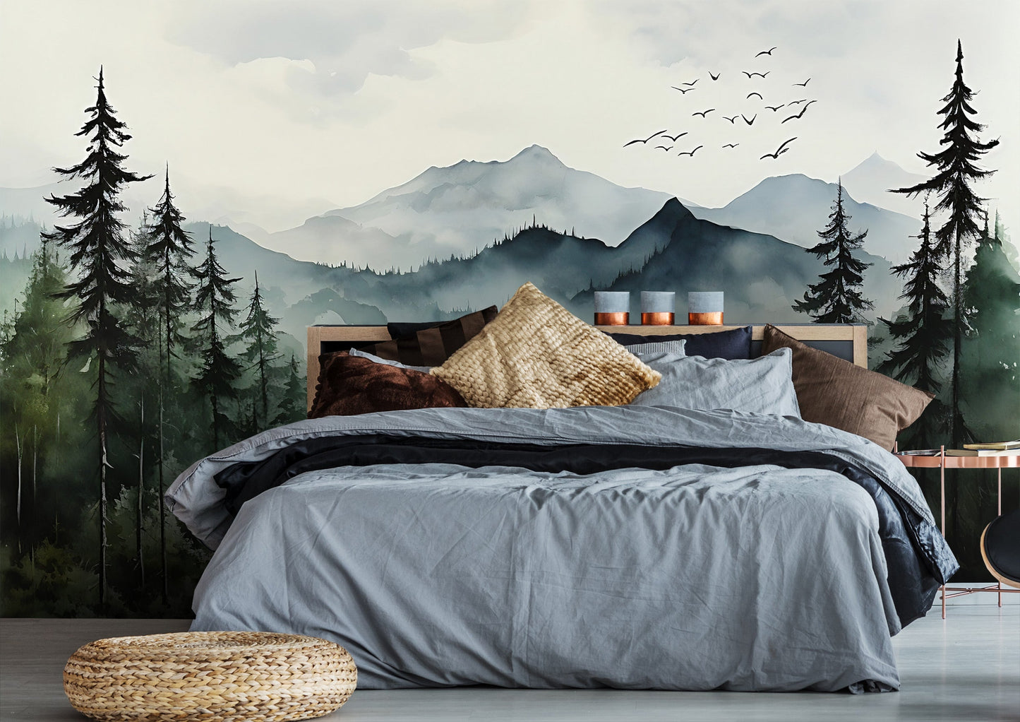 Peel and Stick Watercolor Mountain Wallpaper - Living Room Decor