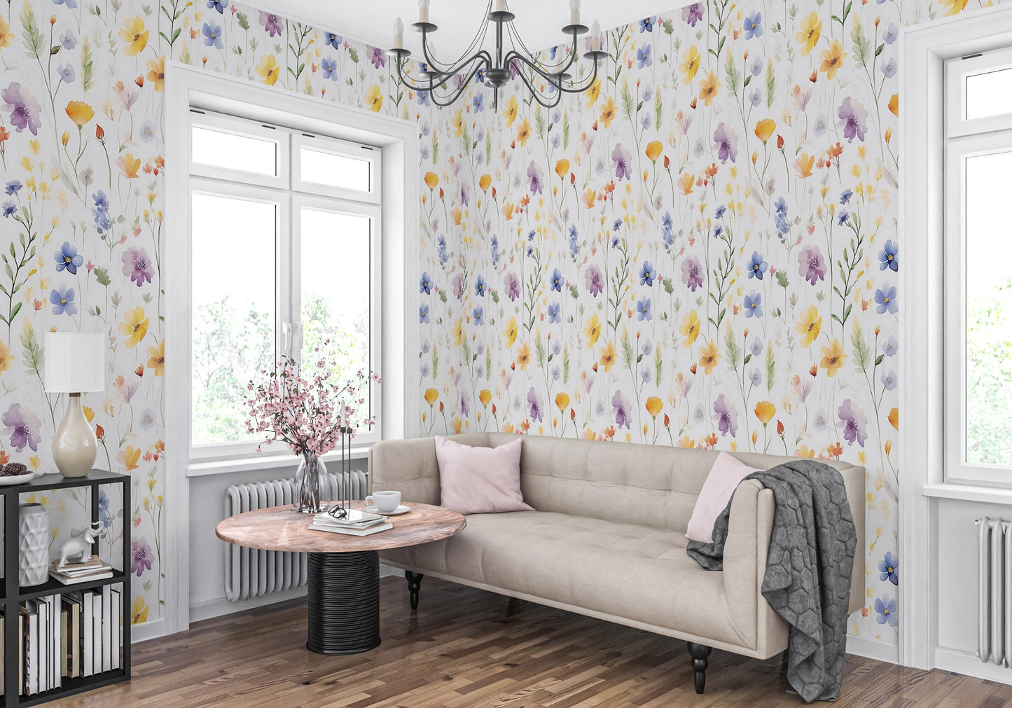 Captivating Watercolor Wildflower Wall Covering - Delicate Florals