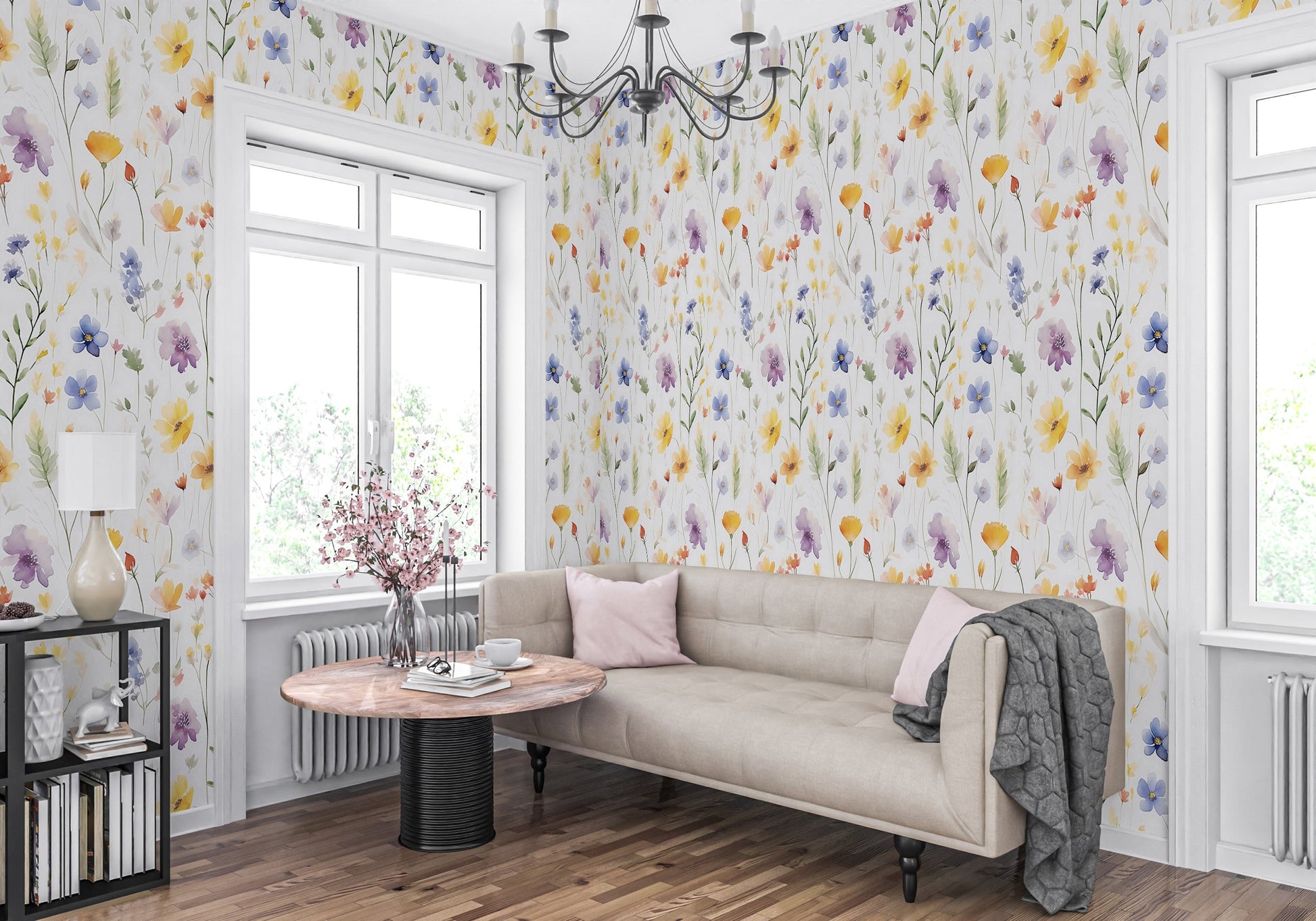 Captivating Watercolor Wildflower Wall Covering - Delicate Florals
