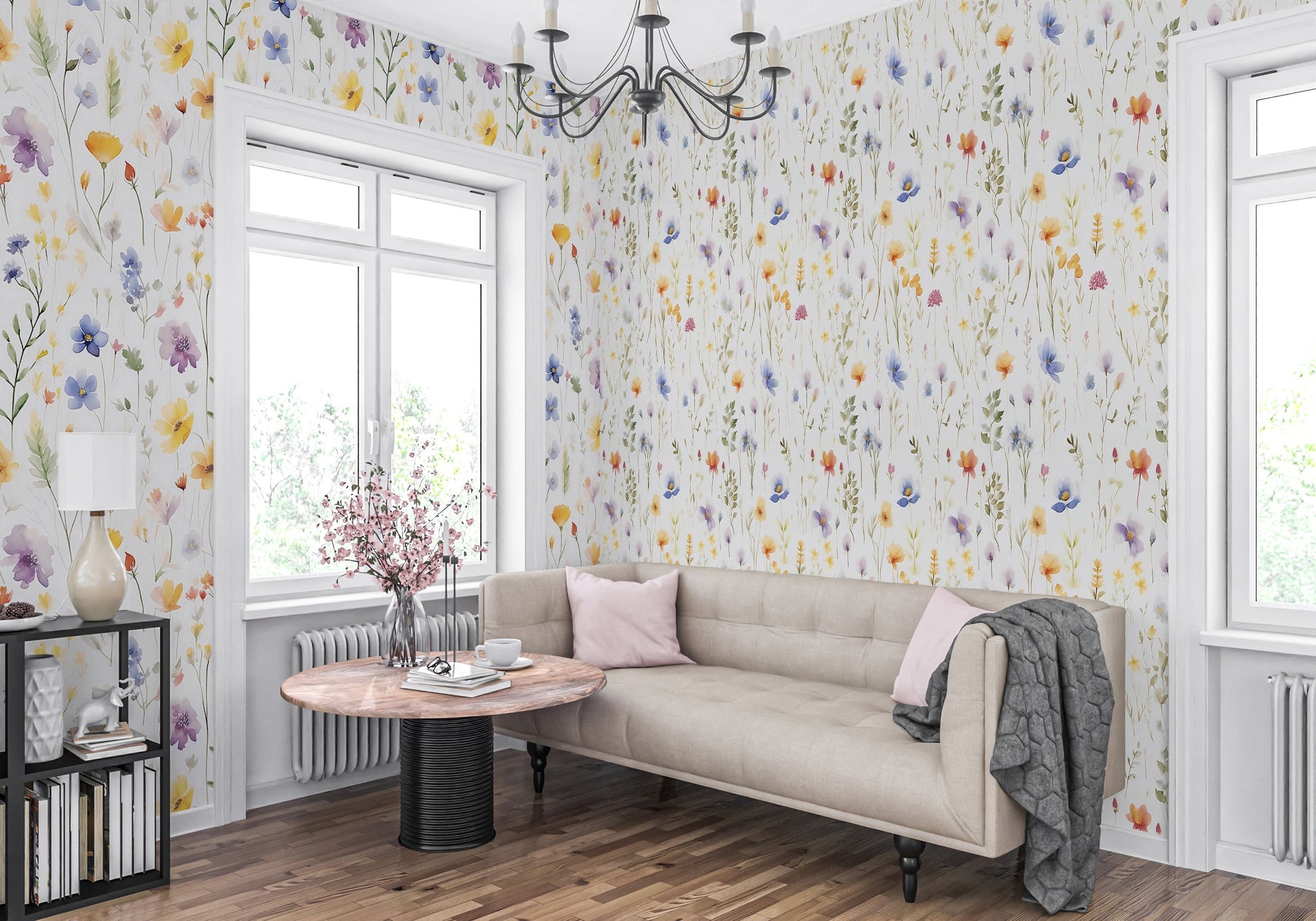 Removable Watercolor Wall Decor - Serene Floral Design