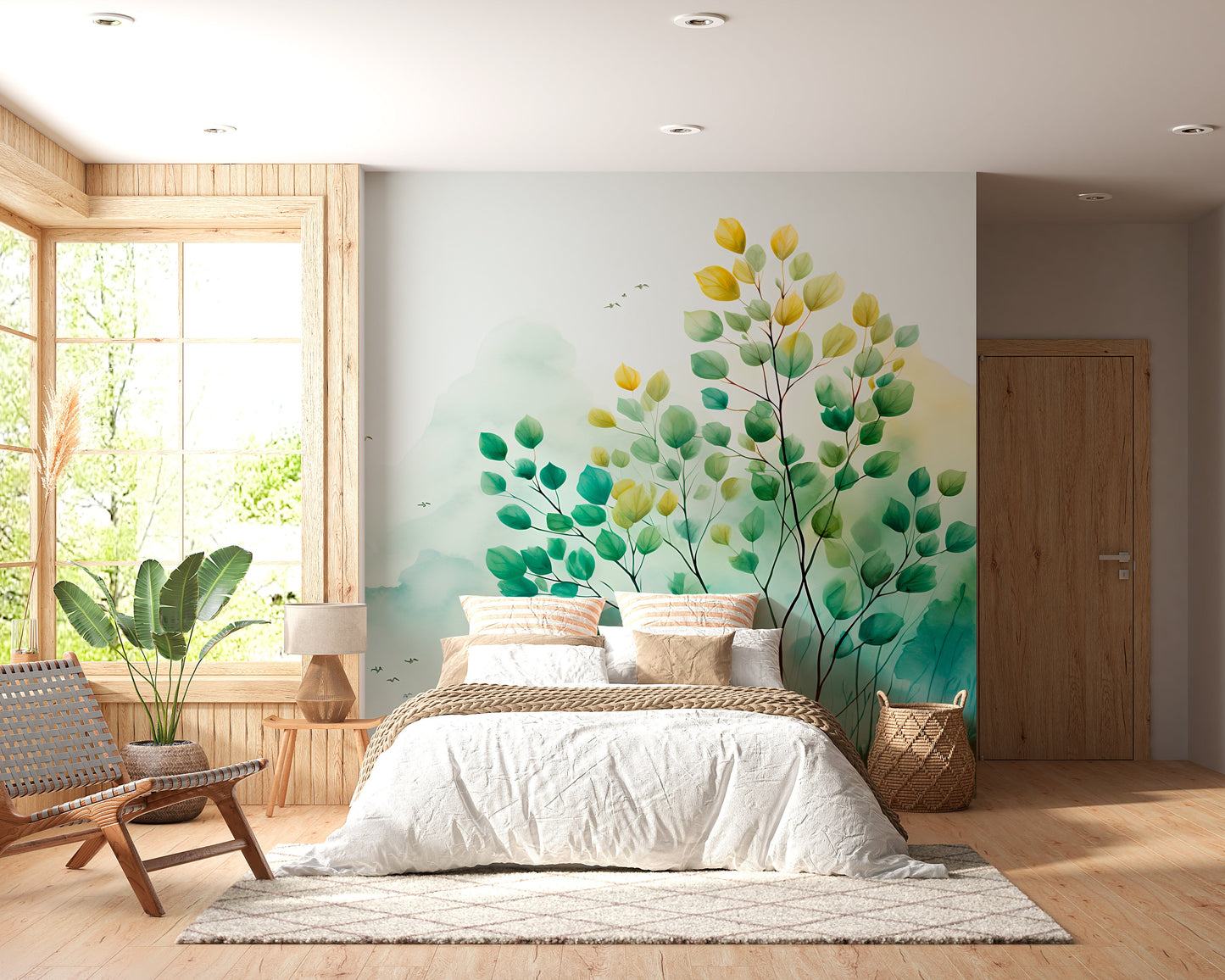 Watercolor Plant Mural in Minimalist Style