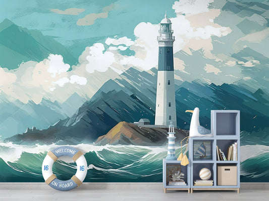Coastal Living Room Wallpaper Mural with J M W Turner Style