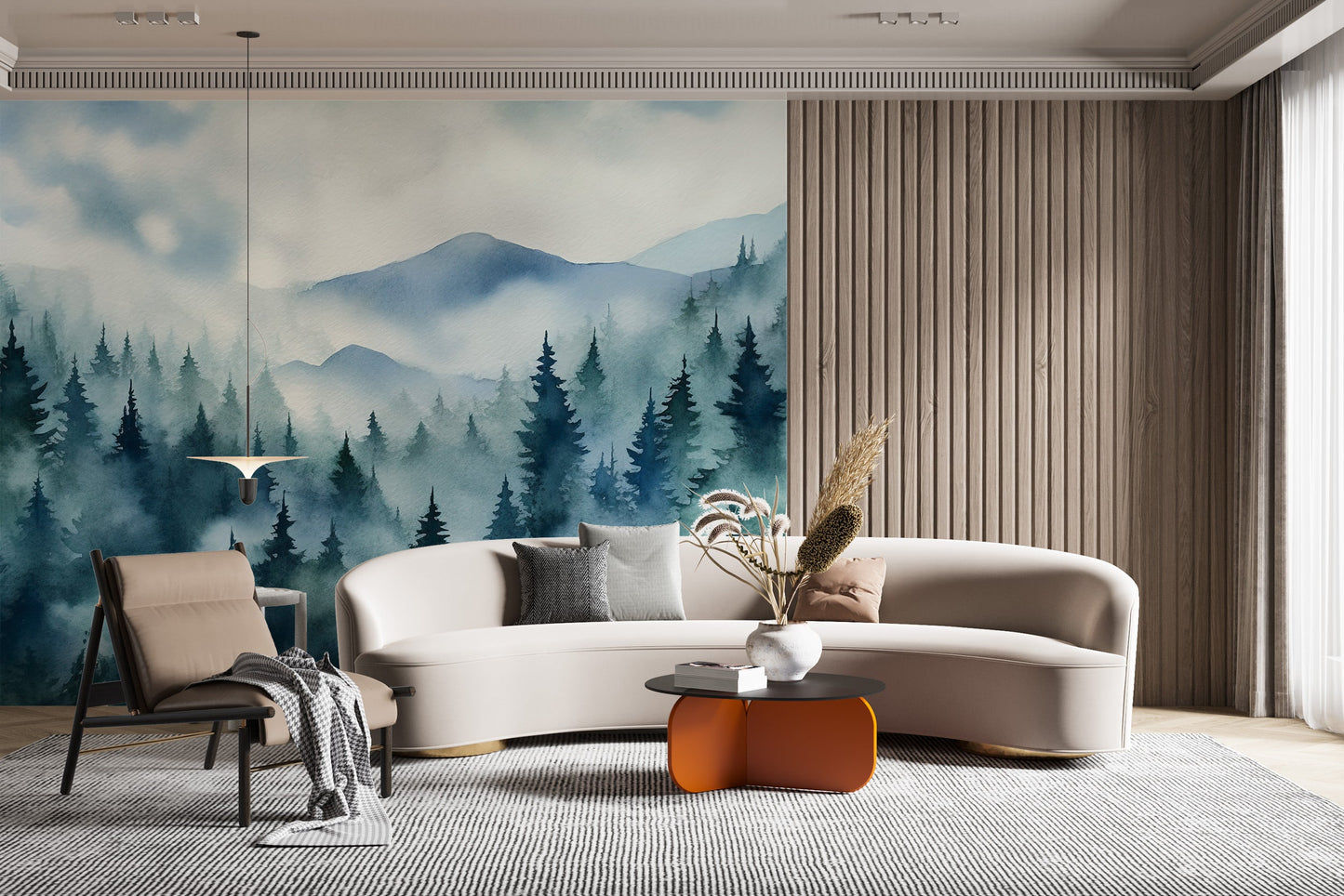 Enchanting Watercolor Misty Forest Mural for Artistic Home Decoration