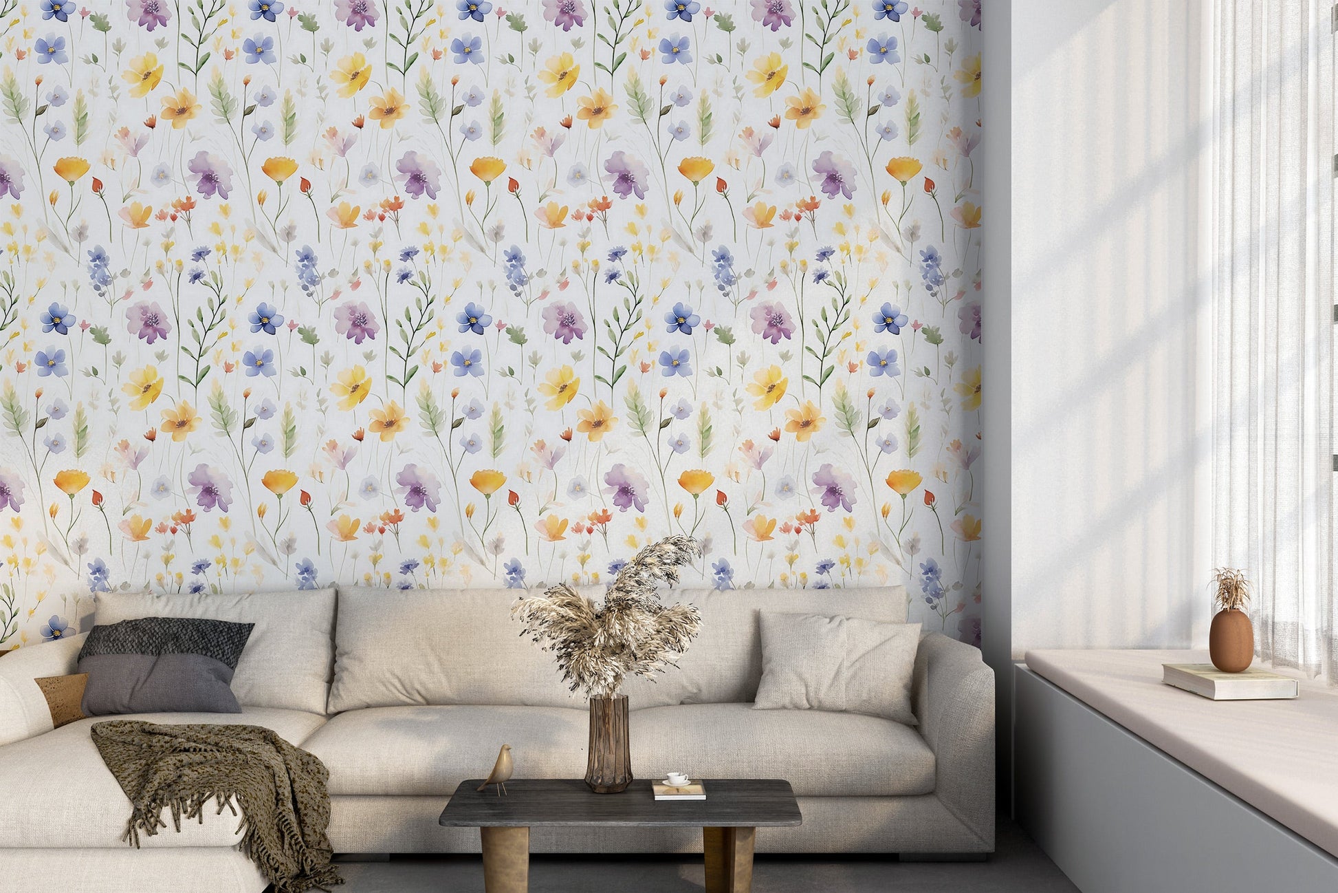Soft Botanical Peel and Stick Mural - PVC Free Wall Decoration