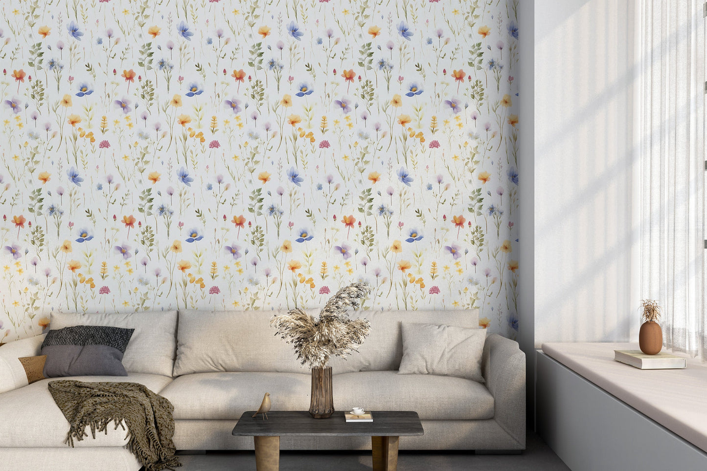 Captivating Watercolor Wildflower Wall Covering - Delicate Florals