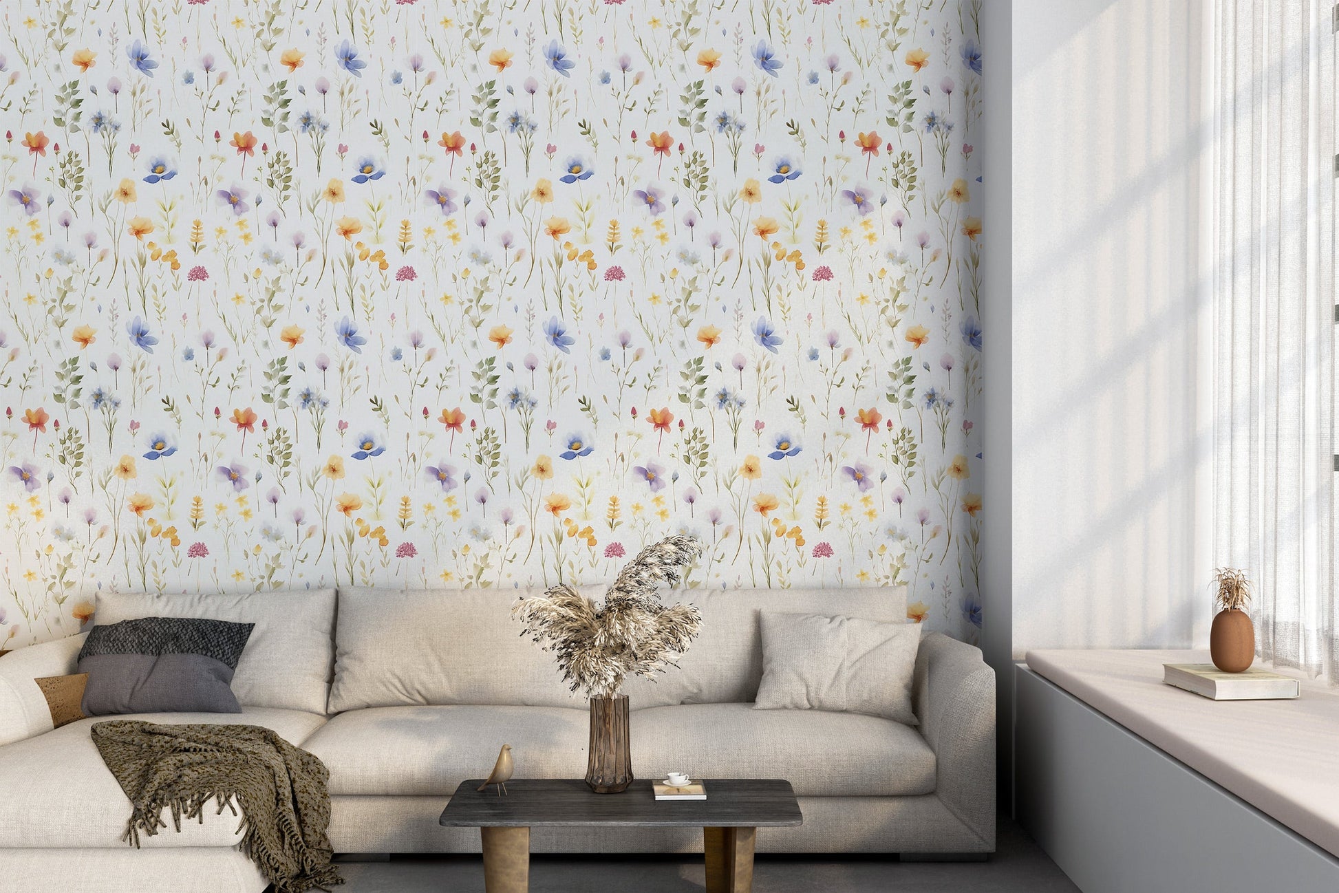 Captivating Watercolor Wildflower Wall Covering - Delicate Florals