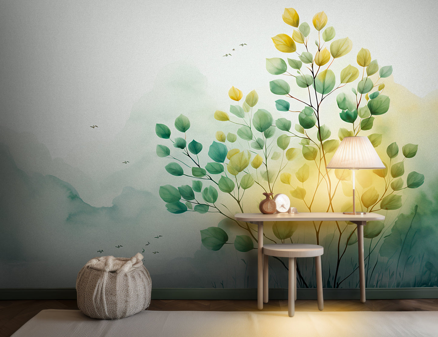 Harmonious Watercolor Plant Mural