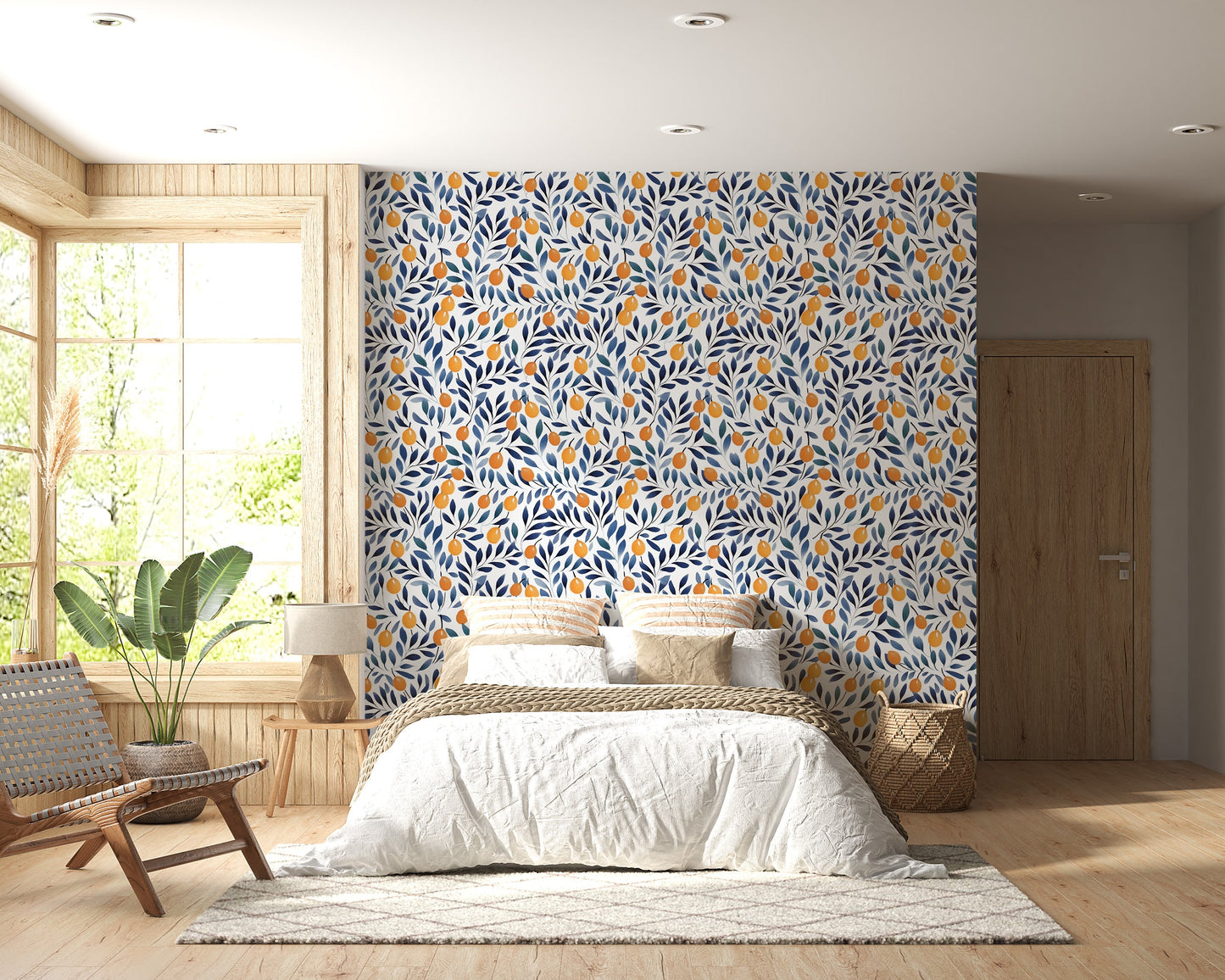 Timeless Blue Leaves Botanical Mural