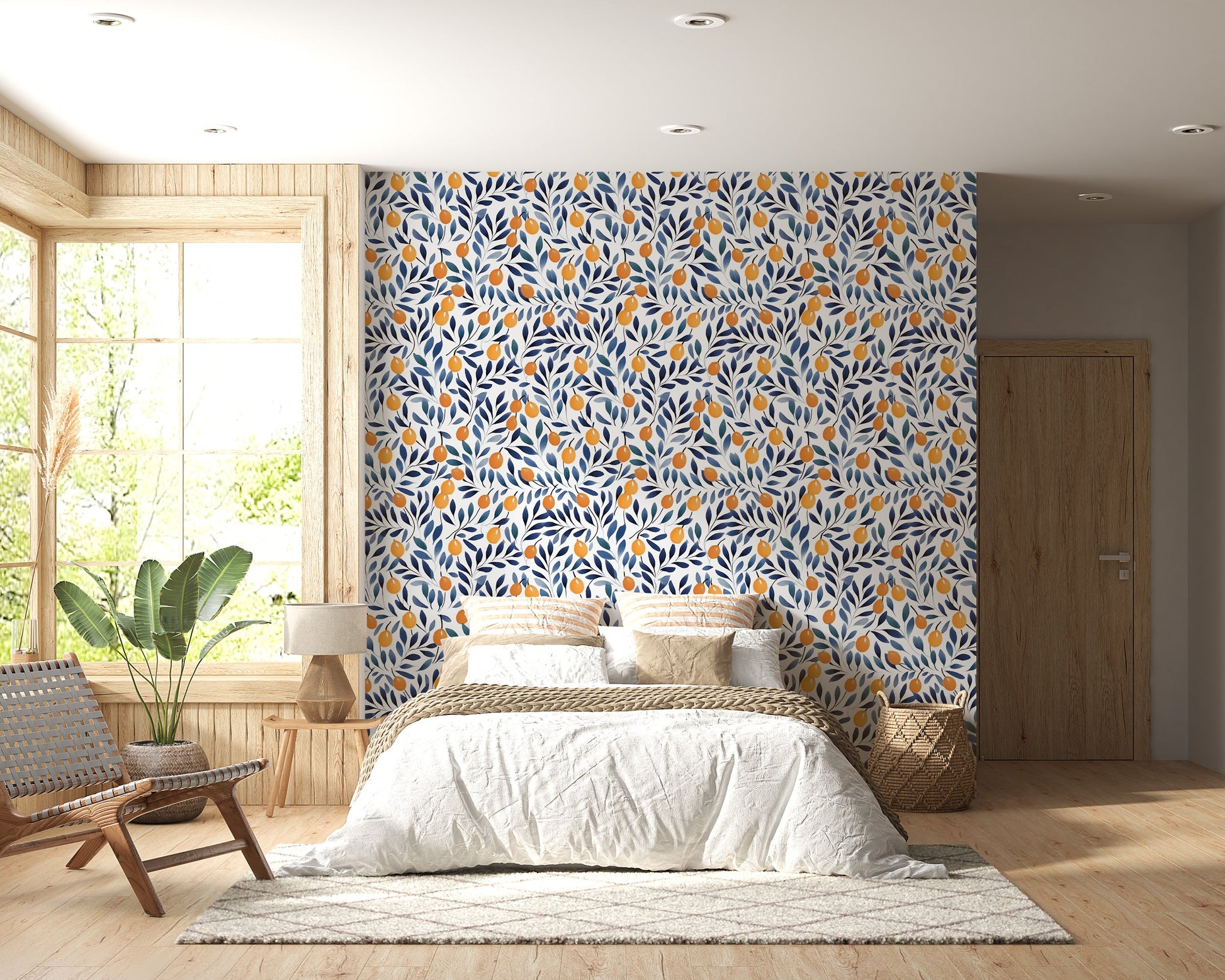 Timeless Blue Leaves Botanical Mural
