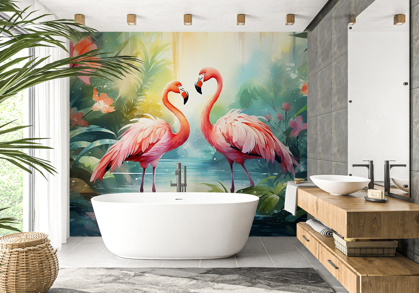 Easy-to-Apply Peel and Stick Flamingo Wall Art