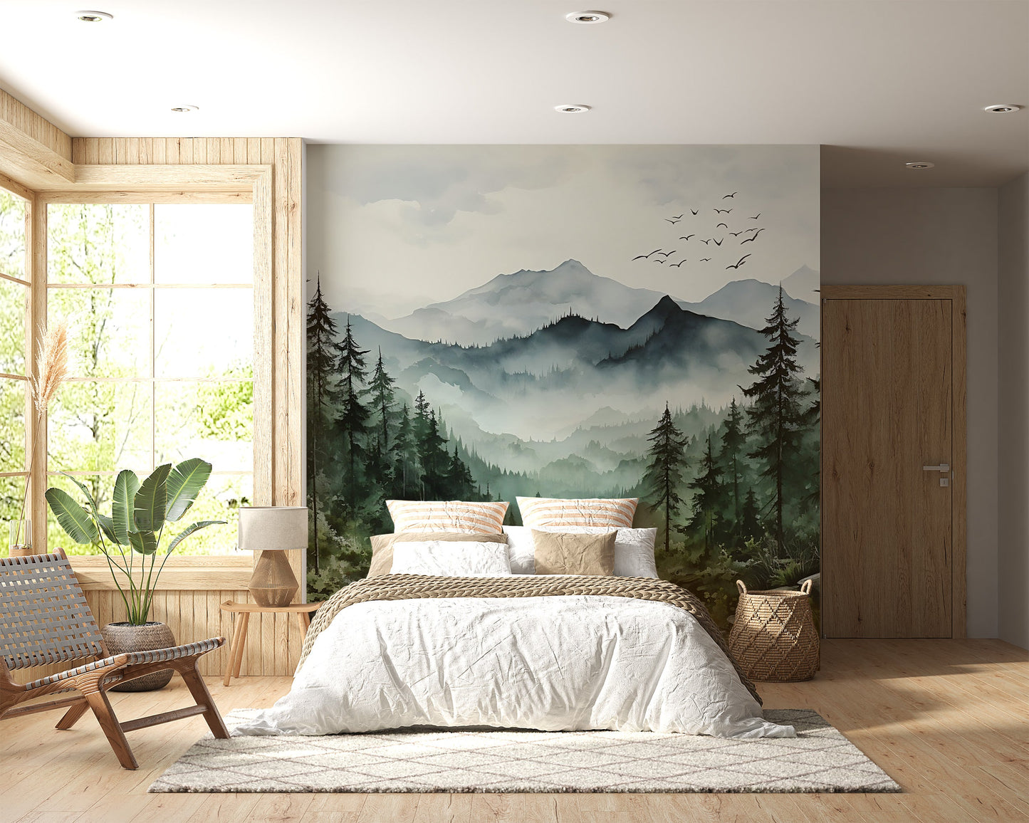 Serene Foggy Forest Wall Covering - Nature-Inspired Wallpaper