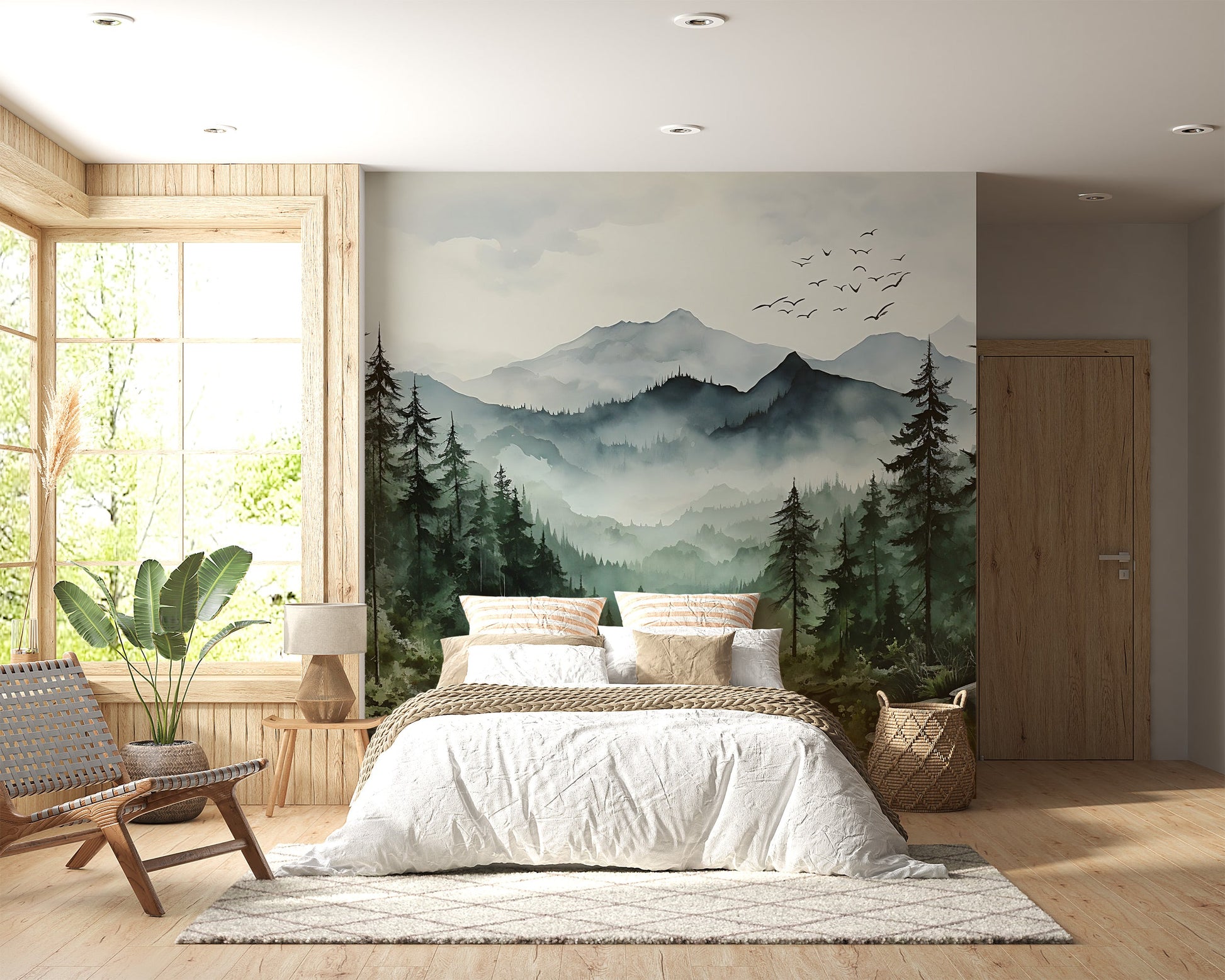 Serene Foggy Forest Wall Covering - Nature-Inspired Wallpaper