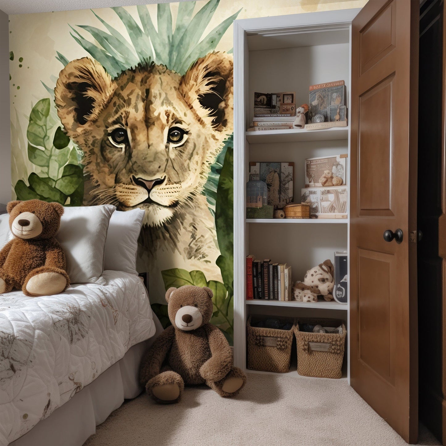 Watercolor Baby Lion Cub Mural