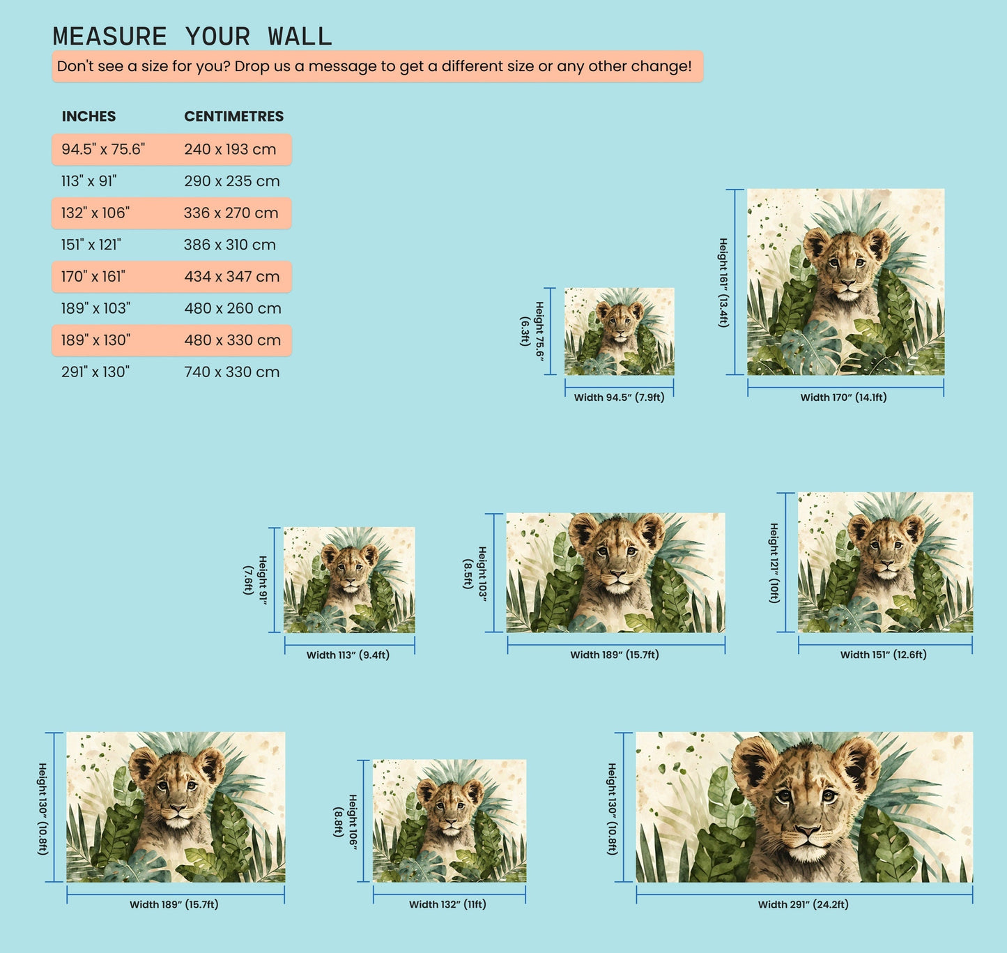 Watercolor Baby Lion Cub Mural