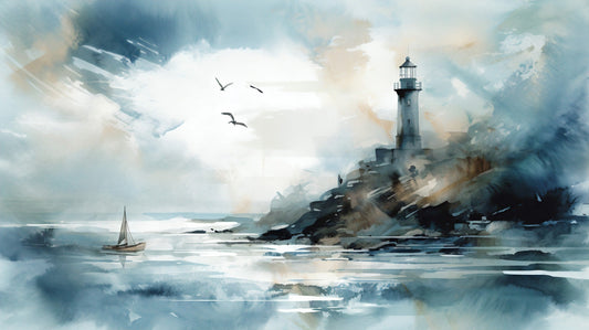 Watercolor Nautical Lighthouse Mural