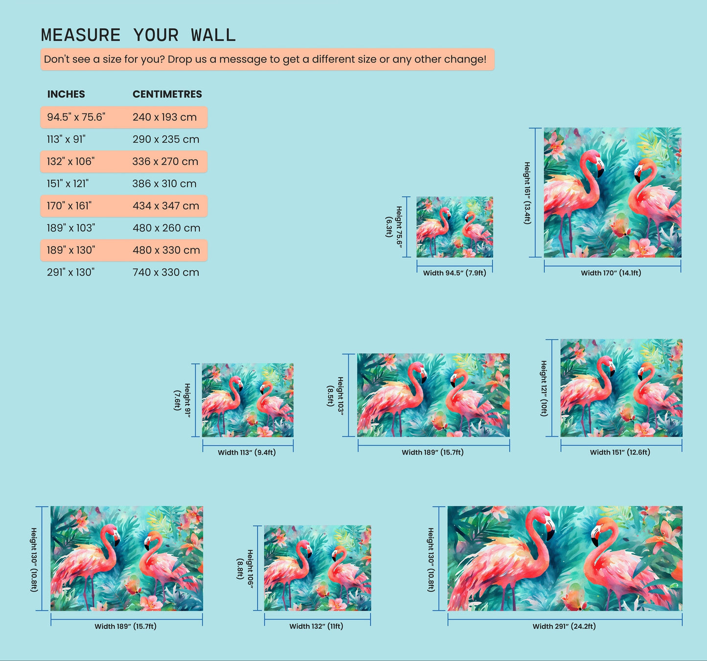Colorful Flamingo Watercolor Painting Mural
