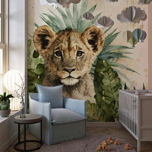 Watercolor Baby Lion Cub Mural
