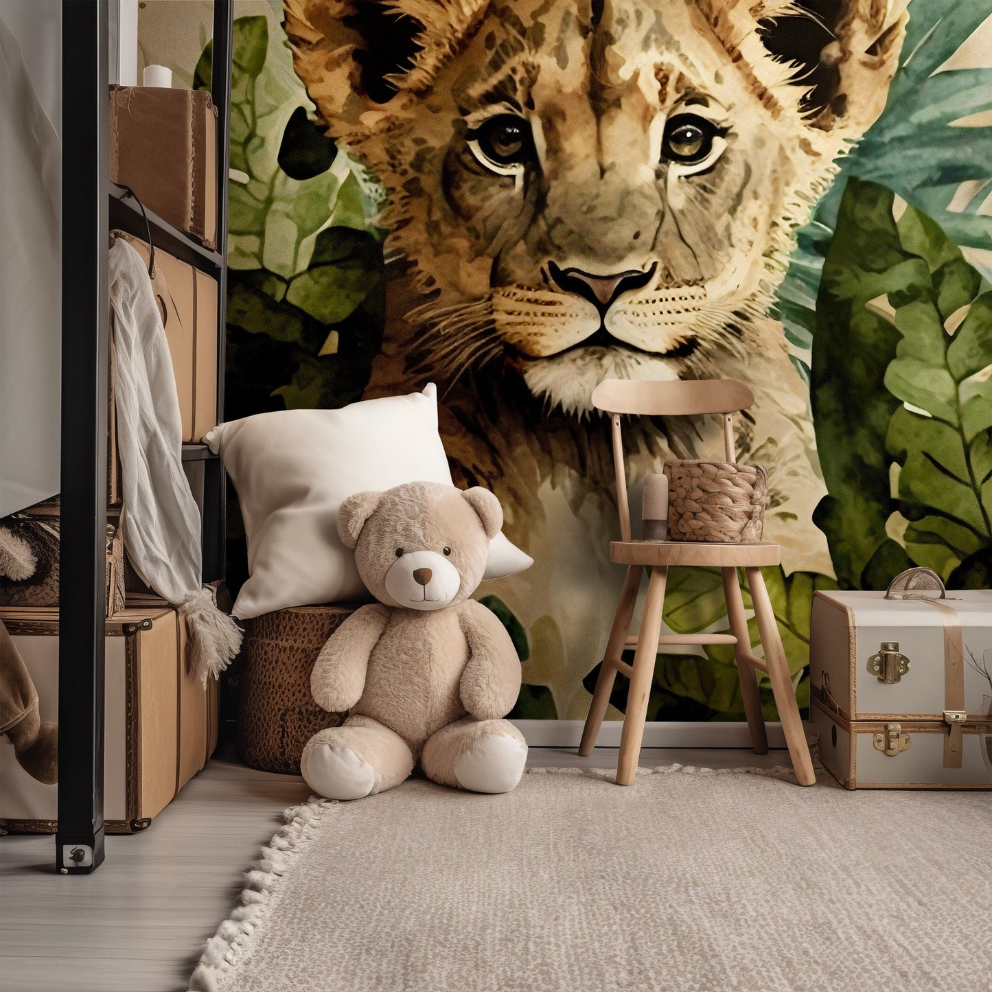 Watercolor Baby Lion Cub Mural