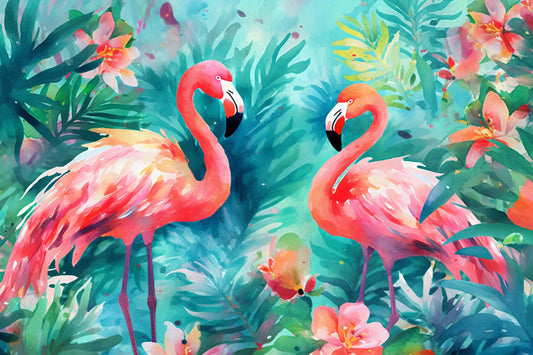 Colorful Flamingo Watercolor Painting Mural