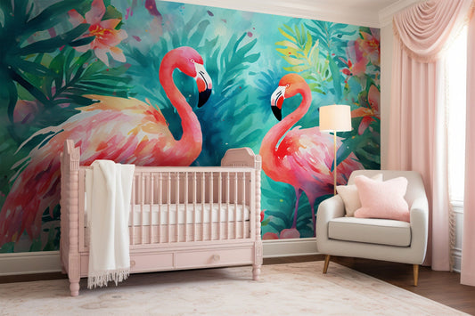 Colorful Flamingo Watercolor Painting Mural
