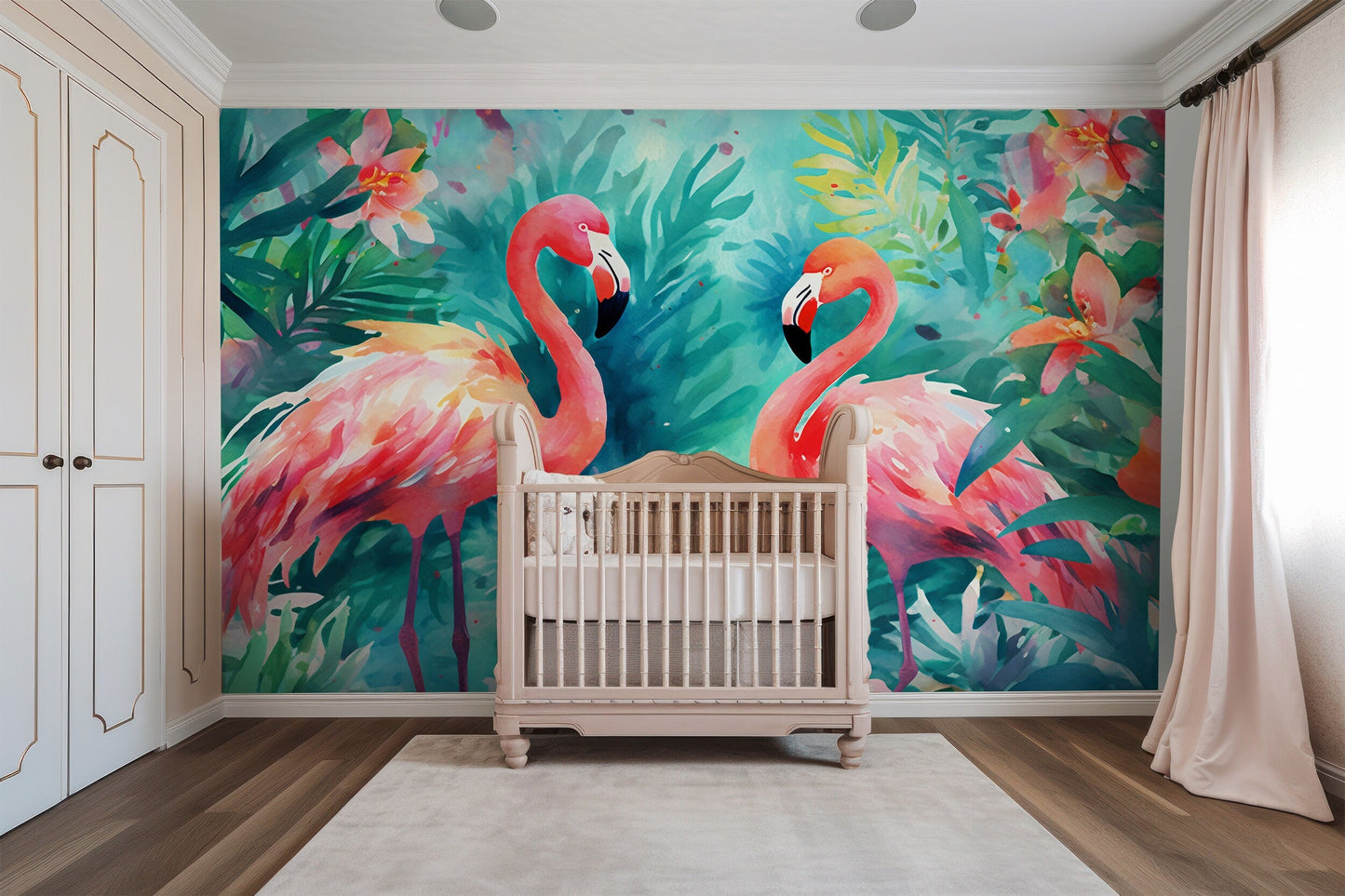 Colorful Flamingo Watercolor Painting Mural