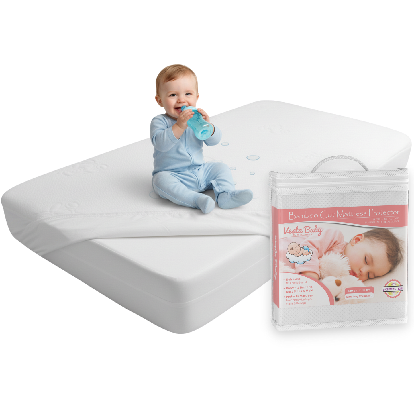 Bamboo Jacquard Cot Mattress Protector 60x120cm