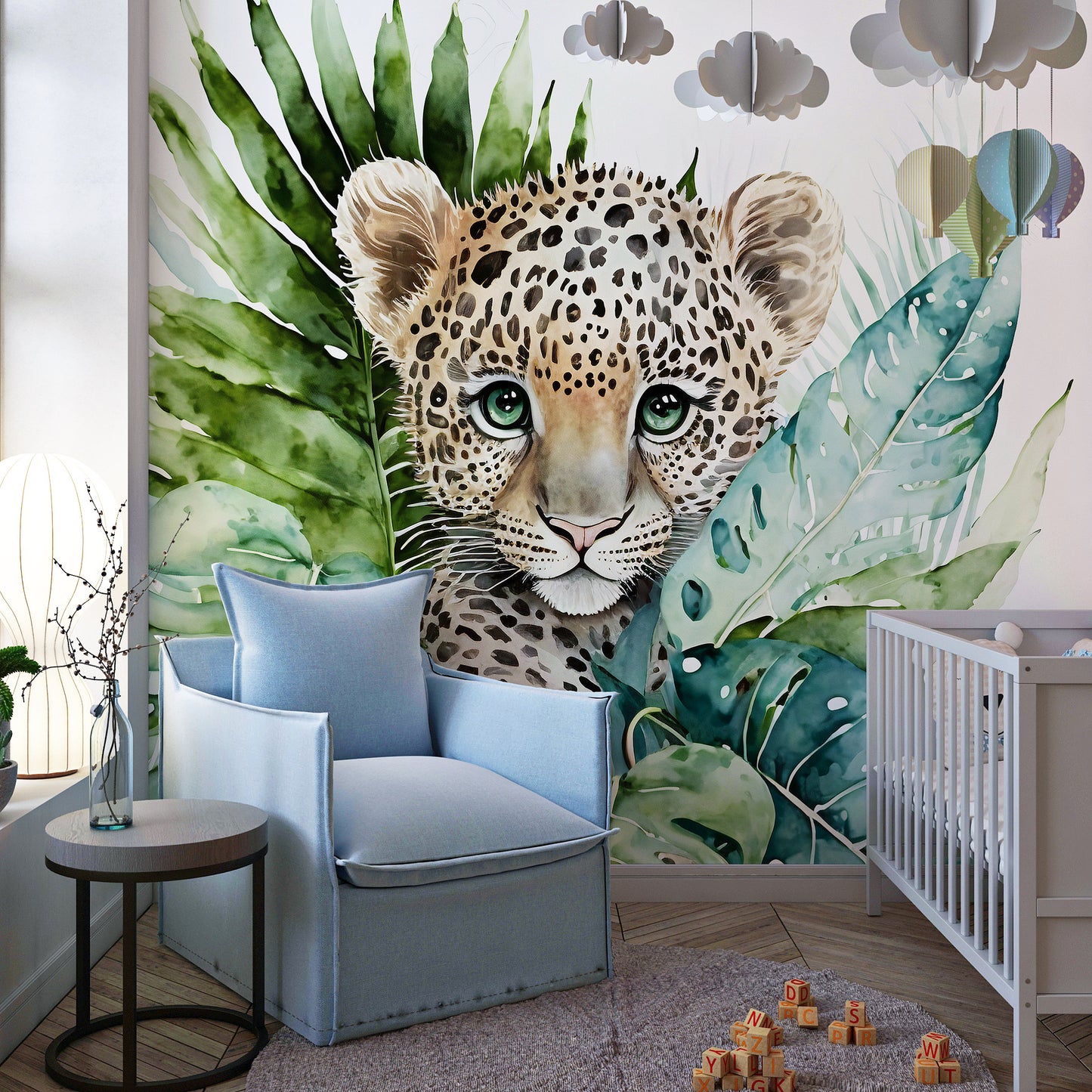 Watercolor Baby Leopard Cub Mural
