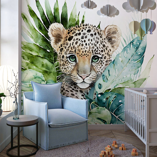 Watercolor Baby Leopard Cub Mural