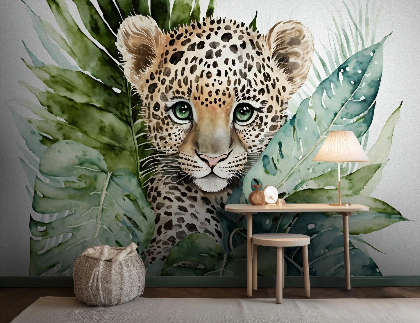 Watercolor Baby Leopard Cub Mural