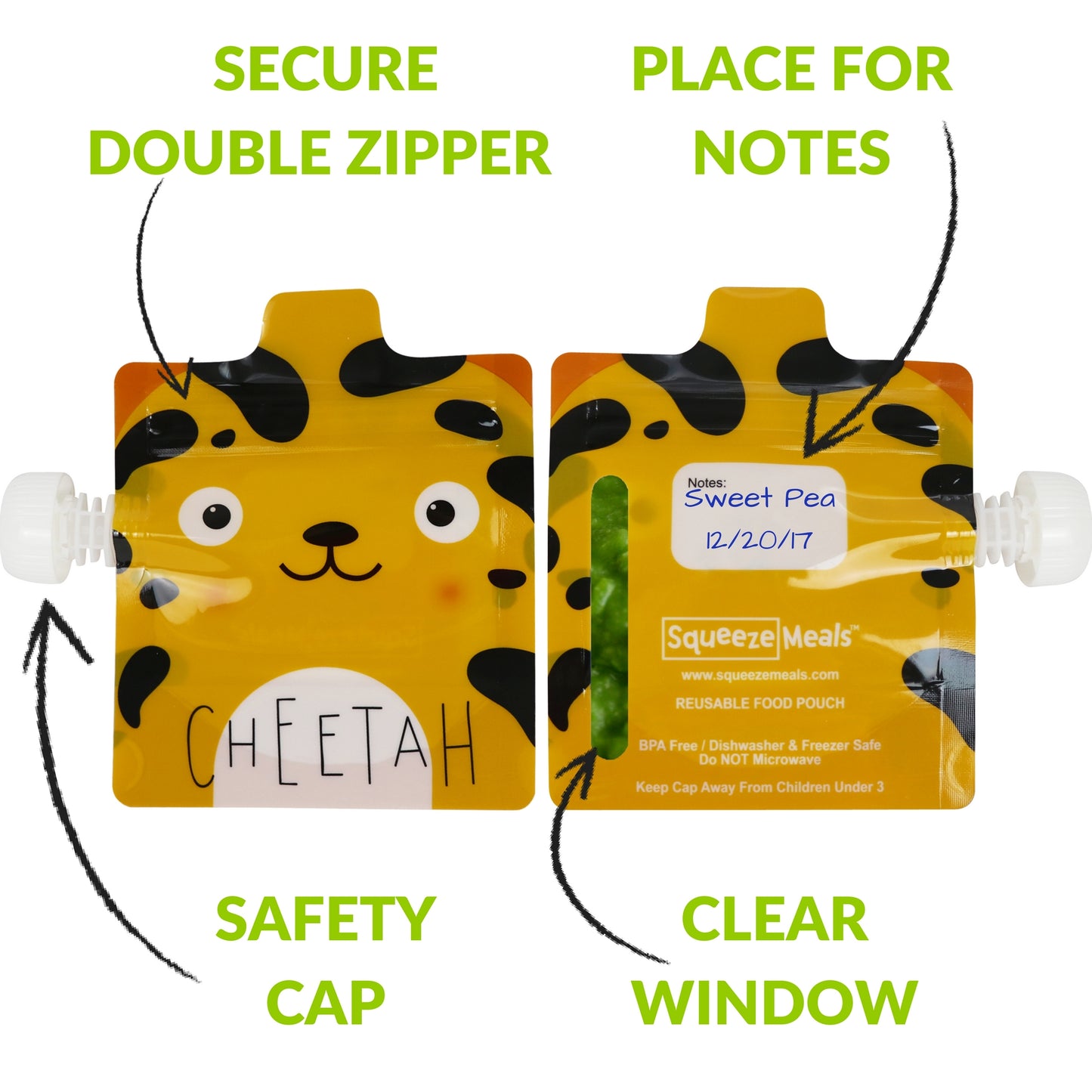 Squeeze Meals® Reusable Food Pouches - Zoo