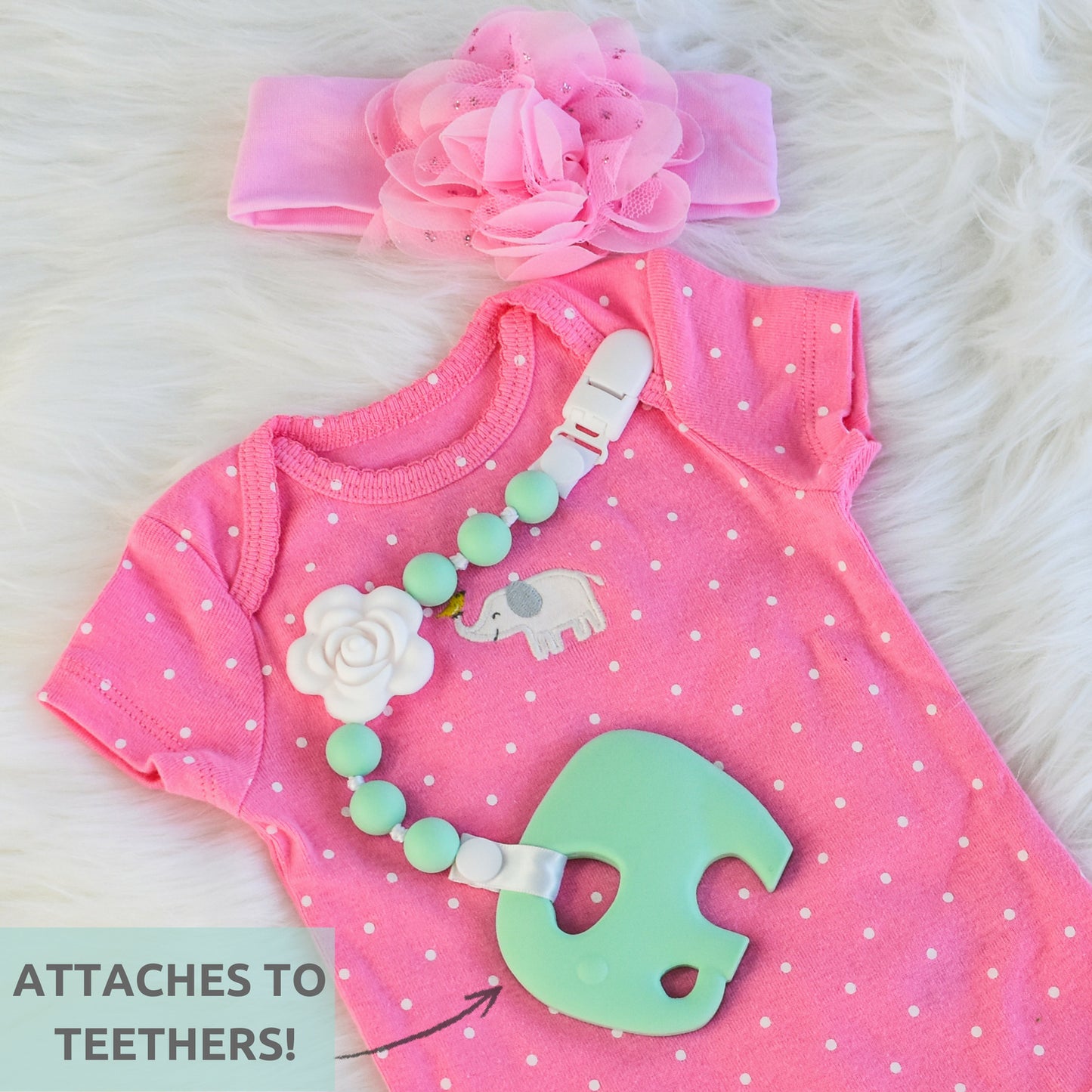 Silicone Pacifier Clip and Teether Holder Set