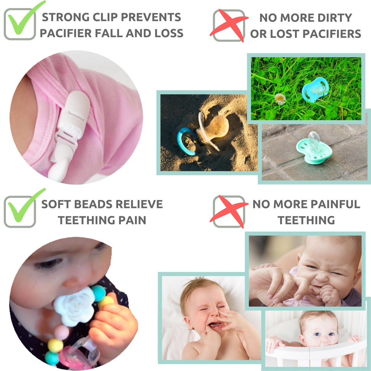 Silicone Pacifier Clip and Teether Holder Set - Colorful