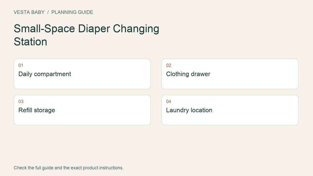 Planning diagram showing four storage zones: daily compartment, clothing drawer, refill storage, and laundry location.