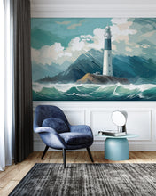 Cargar imagen en el visor de la galería, Ocean Lighthouse Blue Wallpaper Mural for Bathroom Decor
