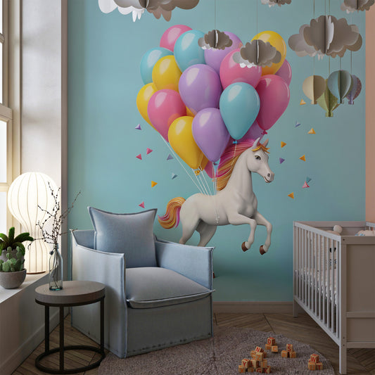 Whimsical Unicorn Wallpaper for Kids' Spaces with Vibrant Rainbow Colors