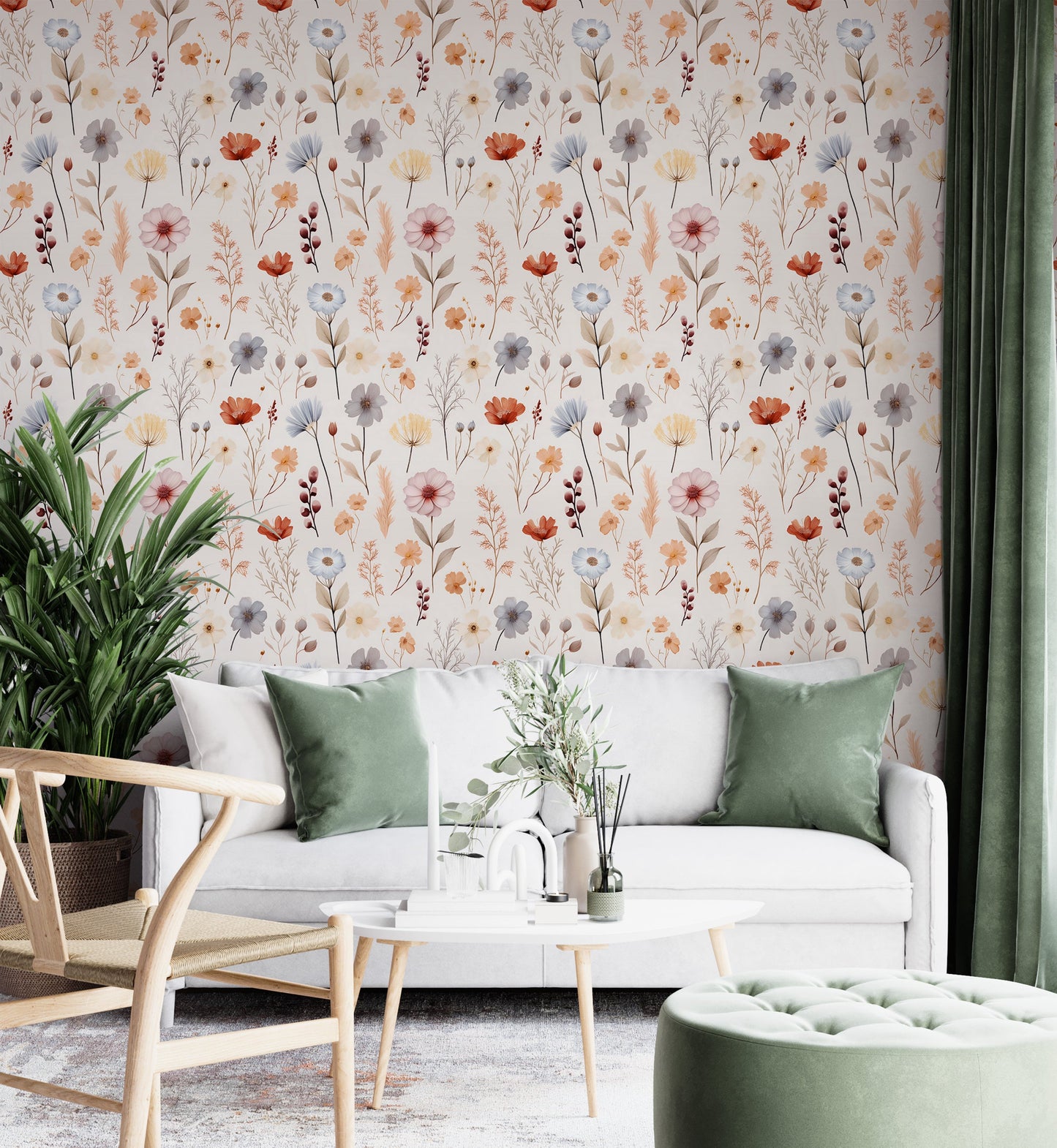 Removable Floral Pattern Wall Mural